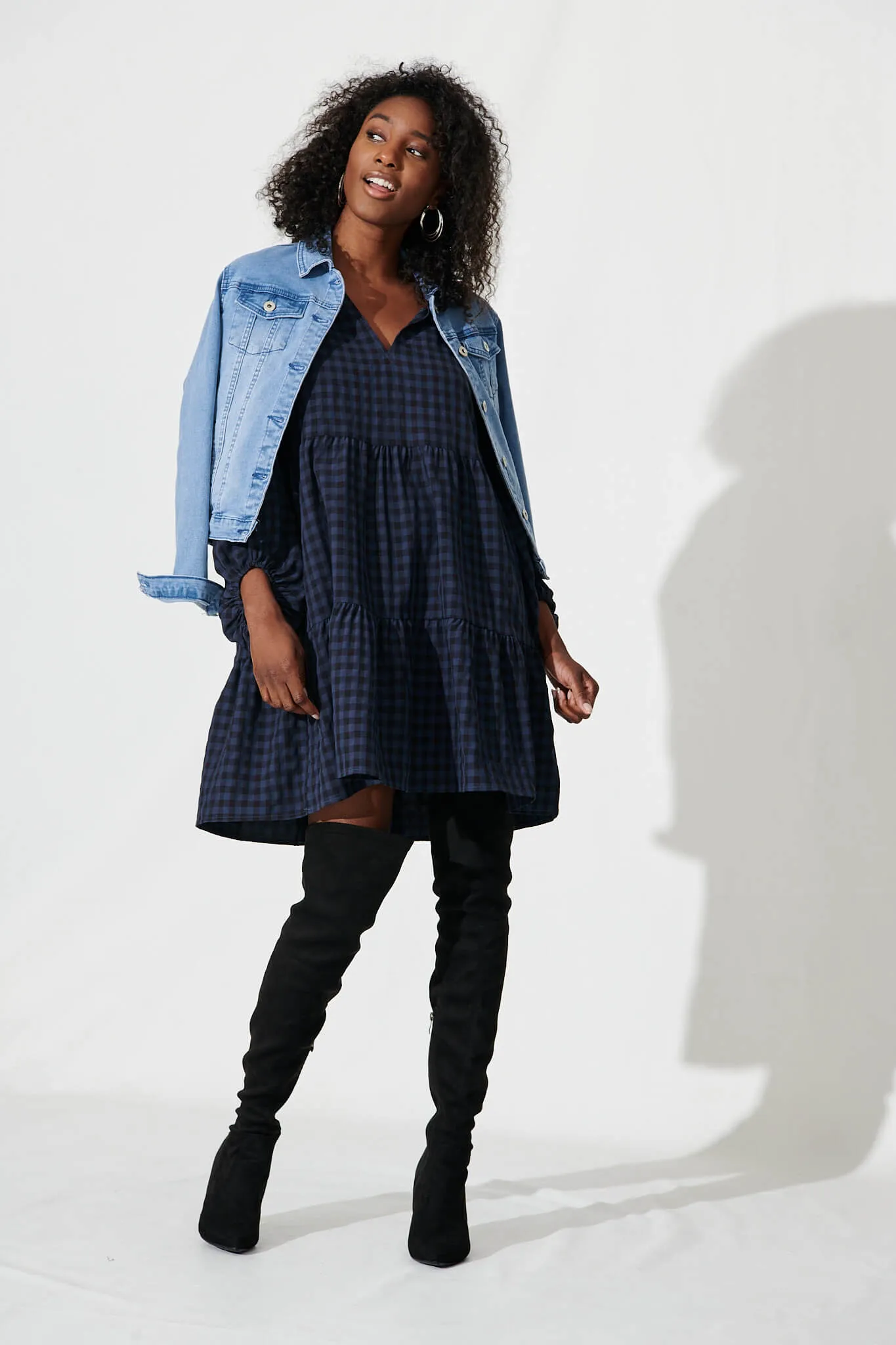 Ciaran Smock Dress In Navy And Black Gingham