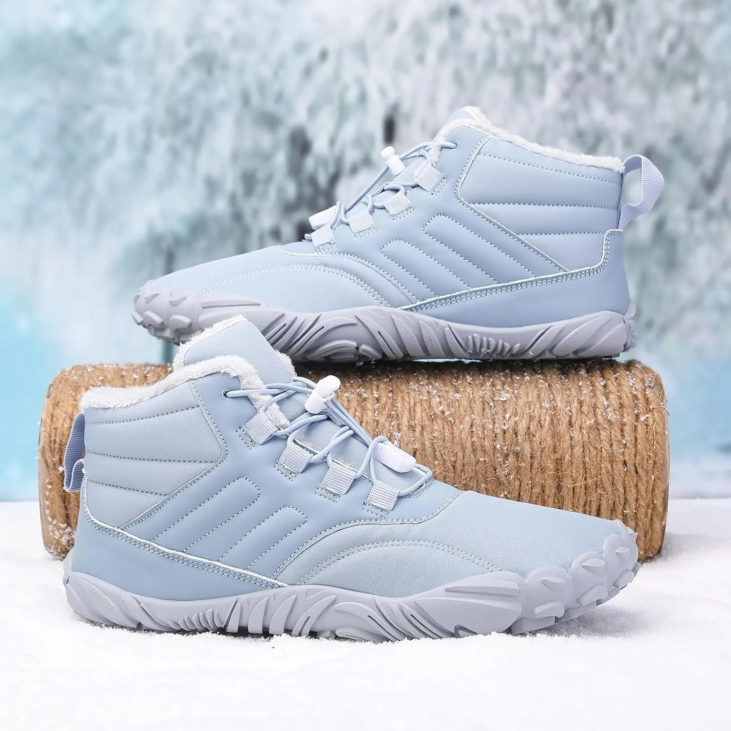 CLOUDEMO Hike Barefoot Winter Shoes, Winter Hiking Footwear Barefoot, Winter Five Finger Shoes, Hike Barefoot Footwear Mens Snow Boots Men Winter (Light Blue,5 Women/4.5 Men)