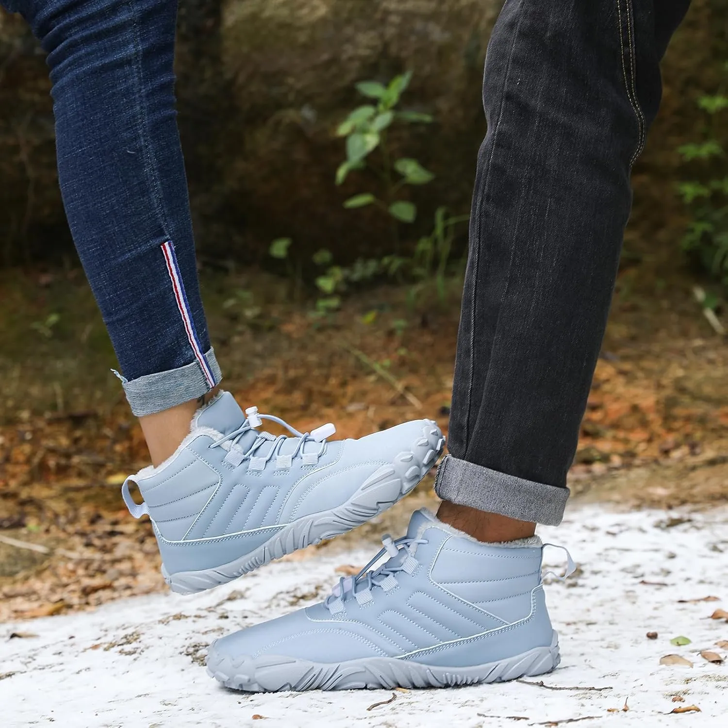 CLOUDEMO Hike Barefoot Winter Shoes, Winter Hiking Footwear Barefoot, Winter Five Finger Shoes, Hike Barefoot Footwear Mens Snow Boots Men Winter (Light Blue,5 Women/4.5 Men)