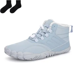 CLOUDEMO Hike Barefoot Winter Shoes, Winter Hiking Footwear Barefoot, Winter Five Finger Shoes, Hike Barefoot Footwear Mens Snow Boots Men Winter (Light Blue,5 Women/4.5 Men)