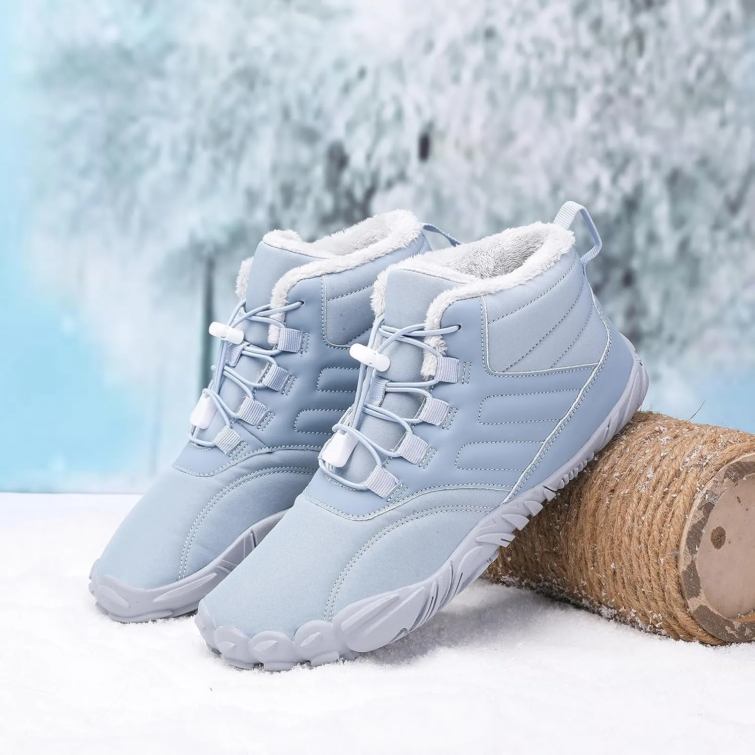 CLOUDEMO Hike Barefoot Winter Shoes, Winter Hiking Footwear Barefoot, Winter Five Finger Shoes, Hike Barefoot Footwear Mens Snow Boots Men Winter (Light Blue,5 Women/4.5 Men)