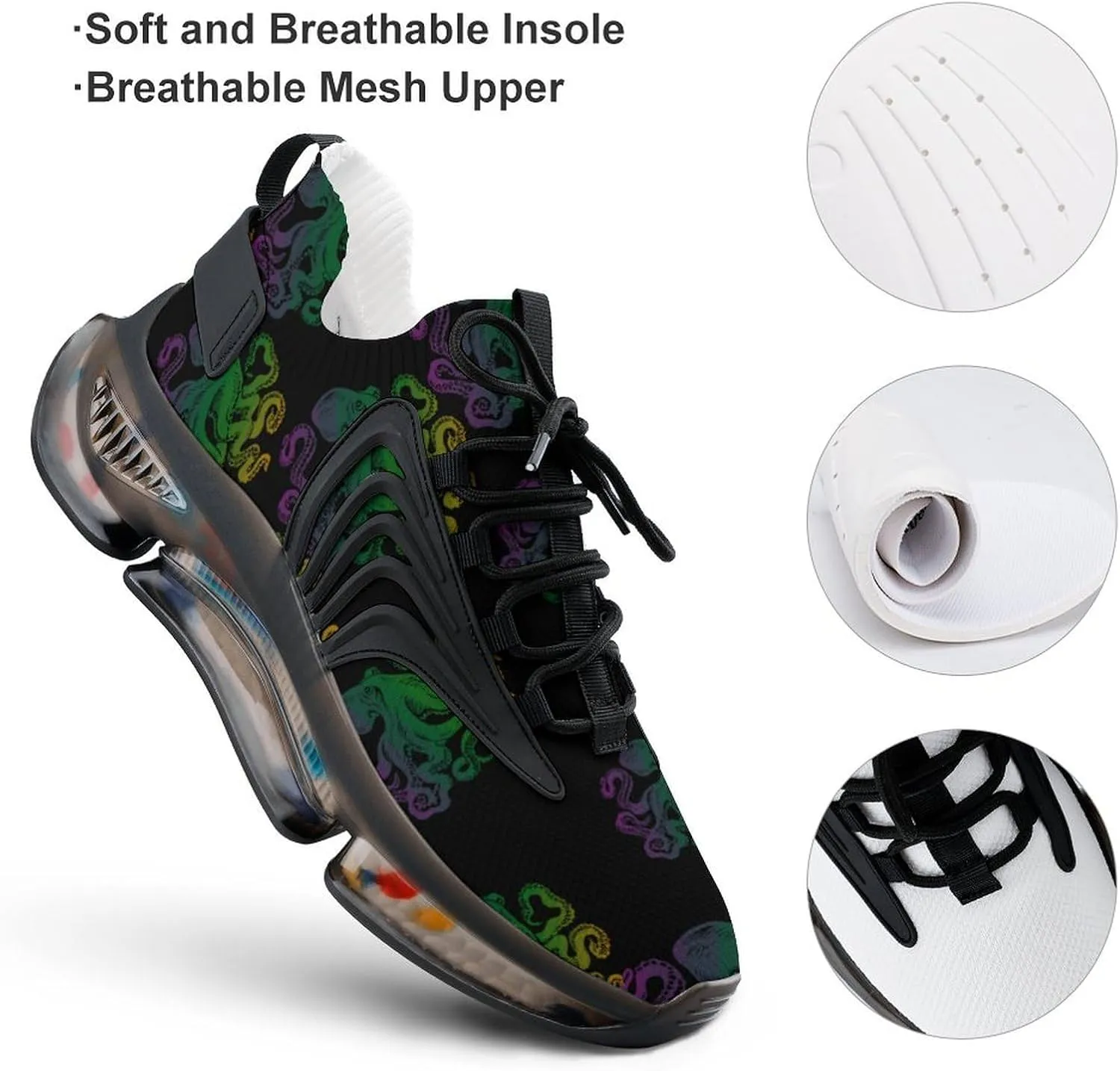 Colorful Octopus Walking Shoes for Men Lightweight Tennis Fashion Elastic Sports Shoes Cushion Basketball Shoes