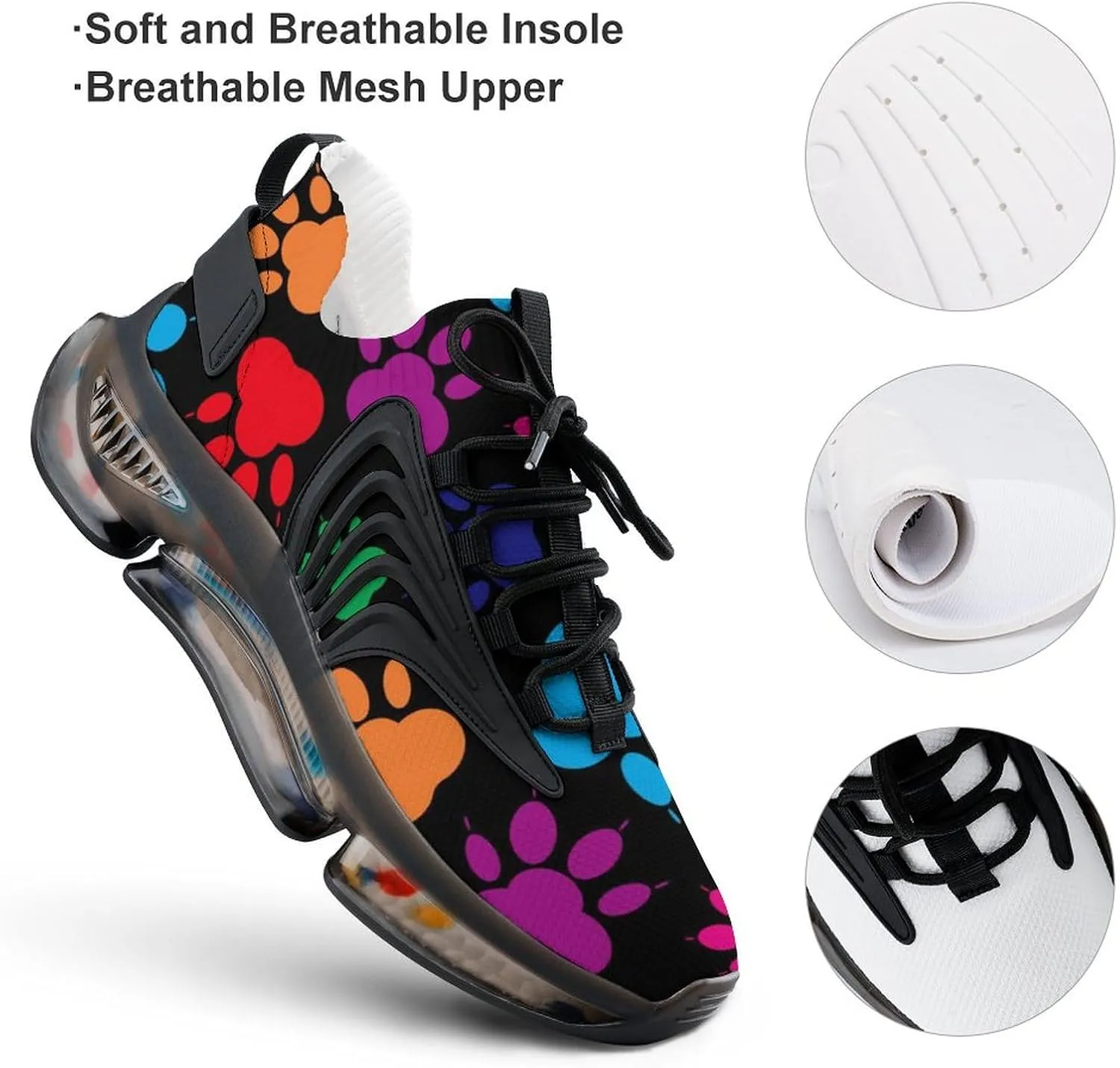 Colorful Paw Pattern Walking Shoes for Men Lightweight Tennis Fashion Elastic Sports Shoes Cushion Basketball Shoes