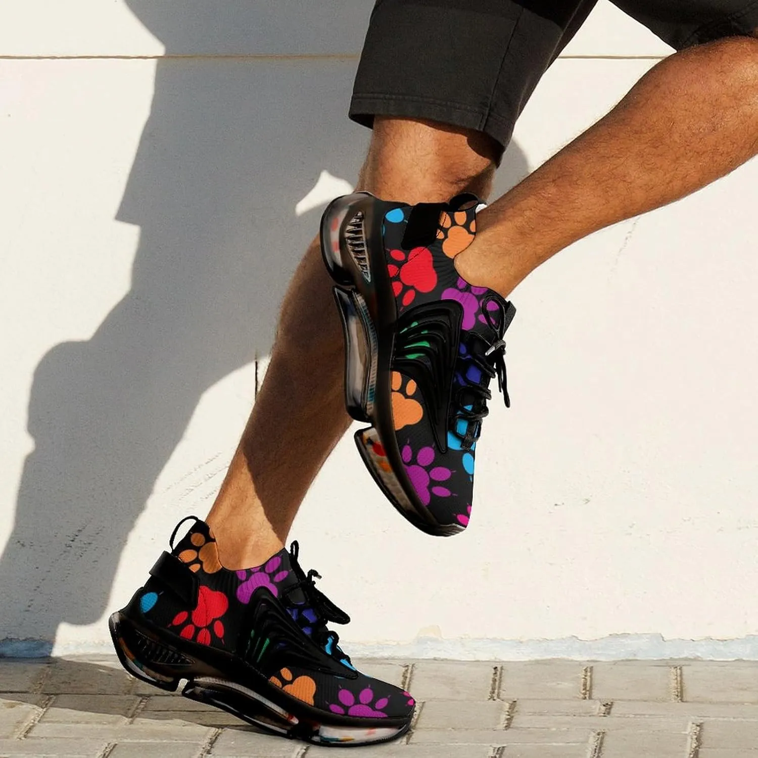 Colorful Paw Pattern Walking Shoes for Men Lightweight Tennis Fashion Elastic Sports Shoes Cushion Basketball Shoes