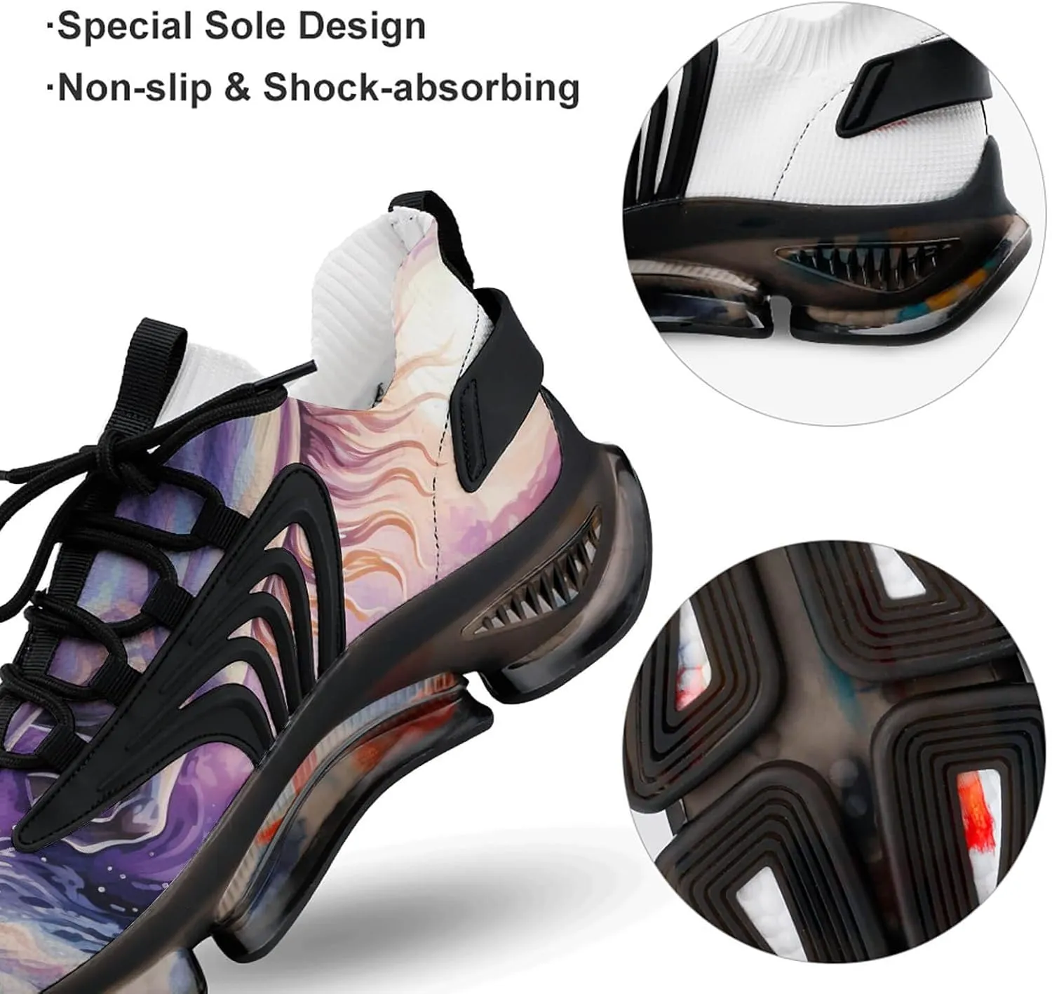 Colourful Unicorrn on Ocean in Night Walking Shoes for Men Lightweight Tennis Fashion Elastic Sports Shoes Cushion Basketball Shoes