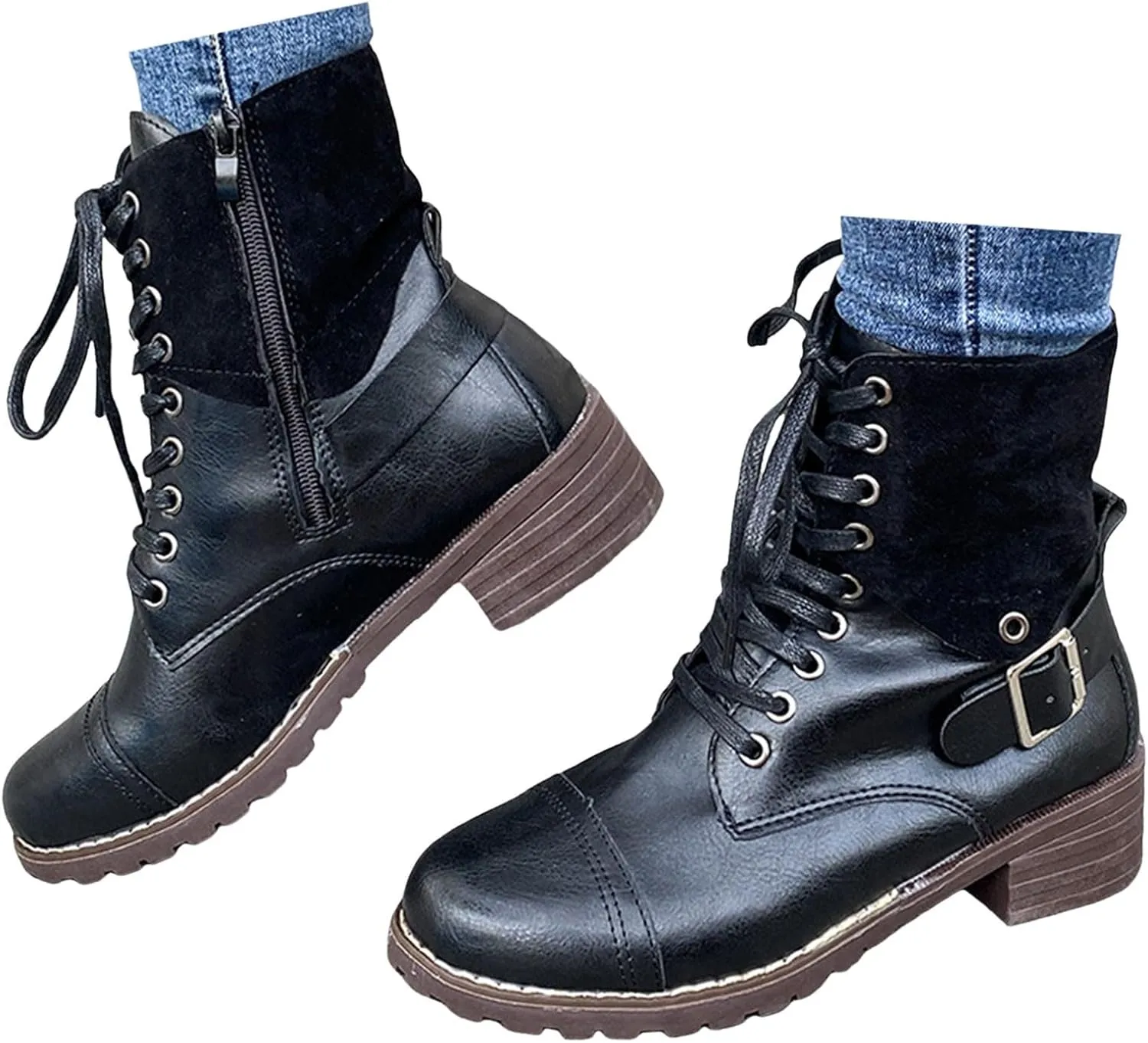 Combat Boots WomensFall Boots 2024, Ankle Boots with Side Zipper, Waterproof Winter Boots Outdoor Booties Shoes