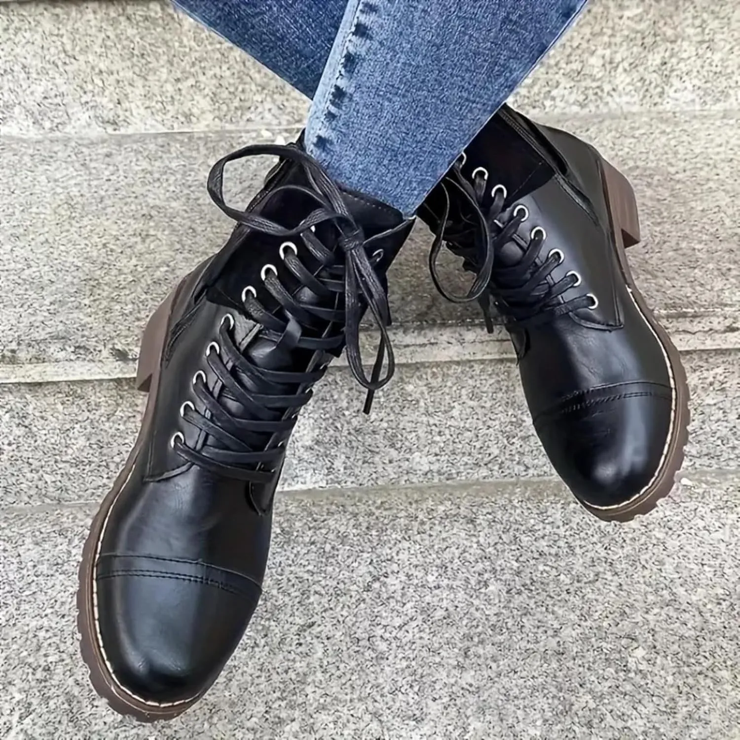 Combat Boots WomensFall Boots 2024, Ankle Boots with Side Zipper, Waterproof Winter Boots Outdoor Booties Shoes