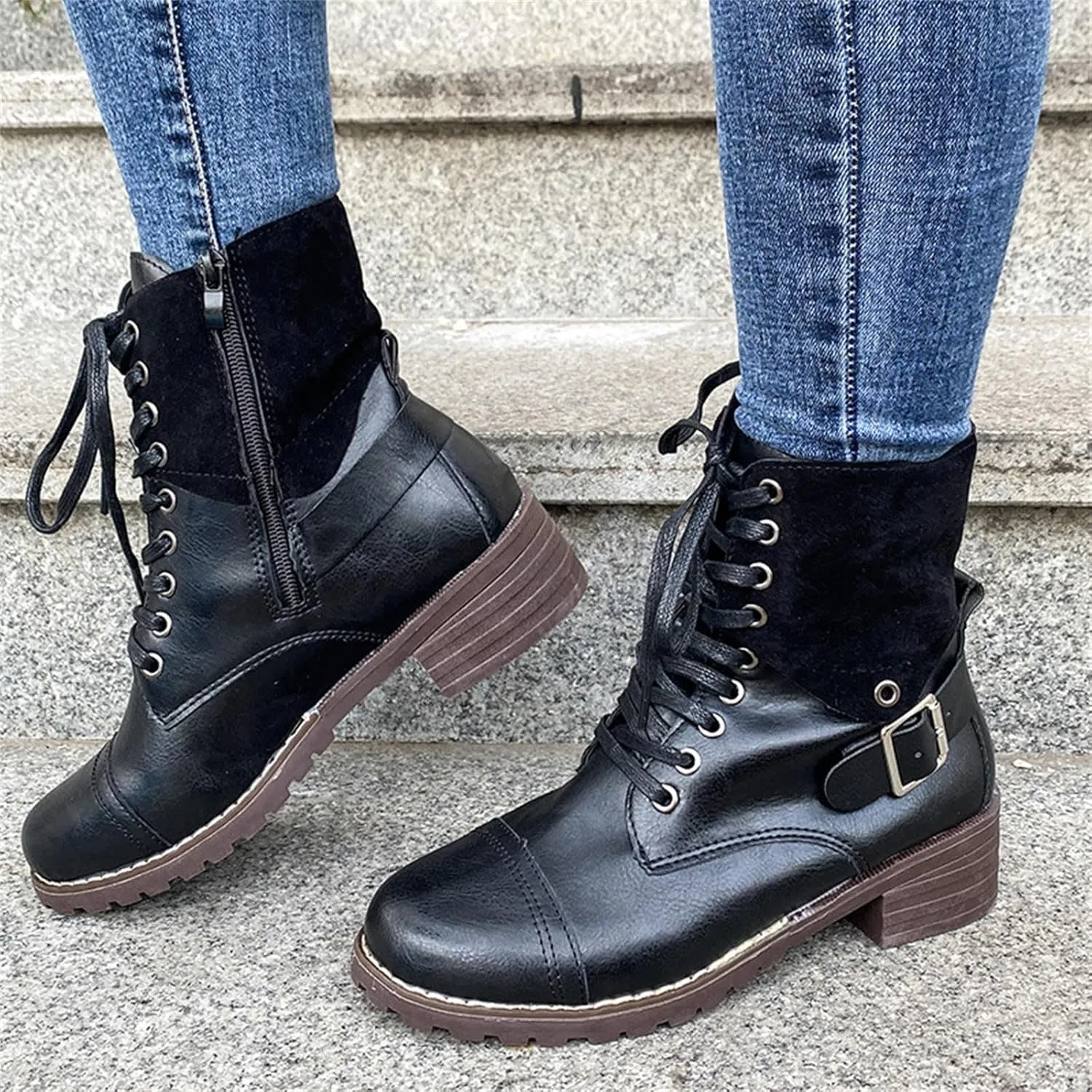 Combat Boots WomensFall Boots 2024, Ankle Boots with Side Zipper, Waterproof Winter Boots Outdoor Booties Shoes