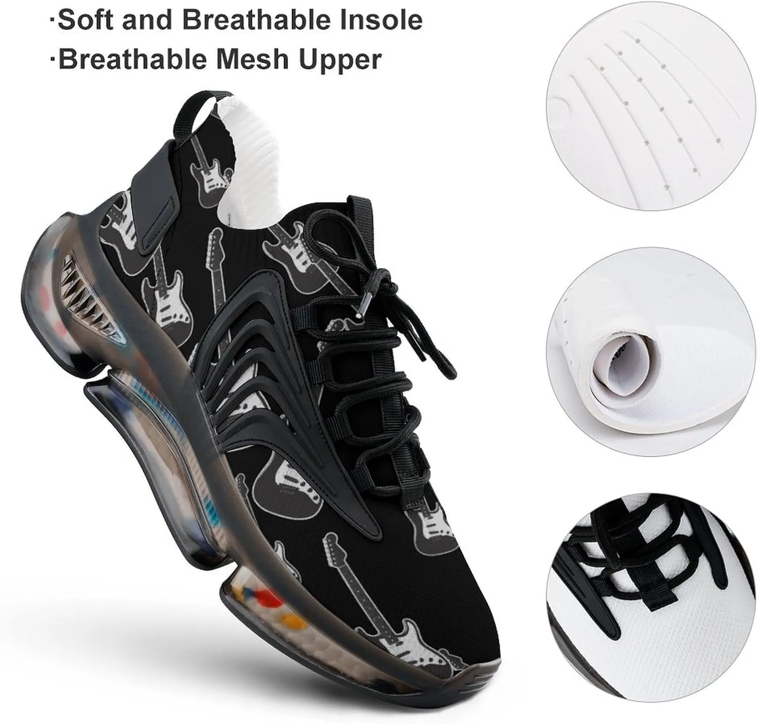 Cool Bass Guitar Walking Shoes for Men Lightweight Tennis Fashion Elastic Sports Shoes Cushion Basketball Shoes