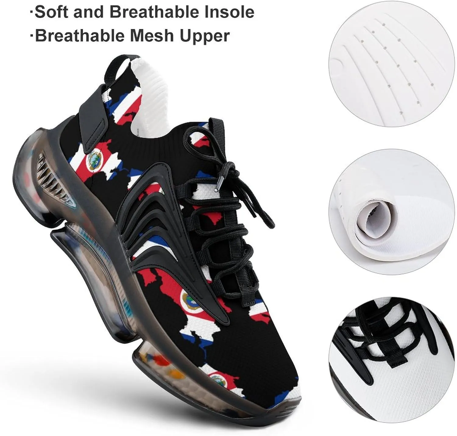 Costa Rica Flag Map Walking Shoes for Men Lightweight Tennis Fashion Elastic Sports Shoes Cushion Basketball Shoes