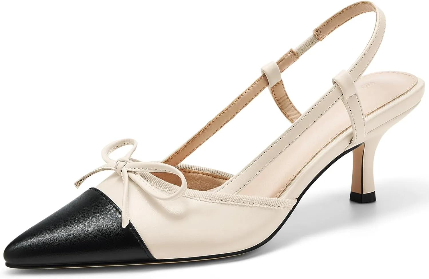 Coutgo Women??s Bow Tie Slingback Pumps Pointed Toe Kitten Low Heel Patchwork Dress Heeled Sandals