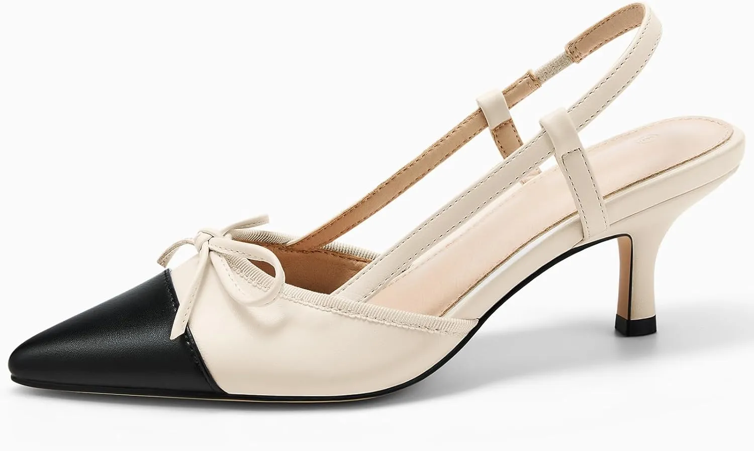 Coutgo Women??s Bow Tie Slingback Pumps Pointed Toe Kitten Low Heel Patchwork Dress Heeled Sandals