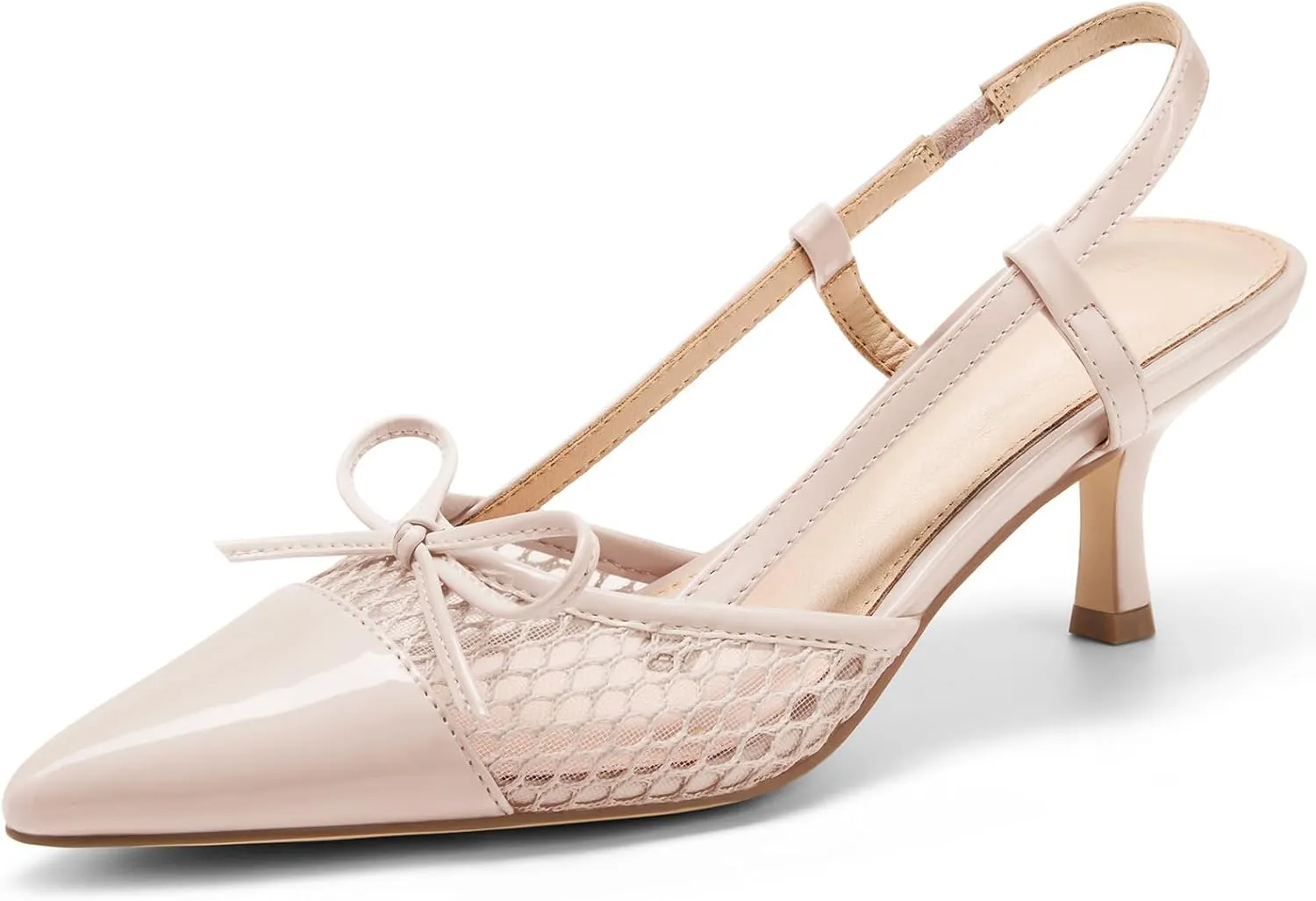 Coutgo Women??s Bow Tie Slingback Pumps Pointed Toe Kitten Low Heel Patchwork Dress Heeled Sandals
