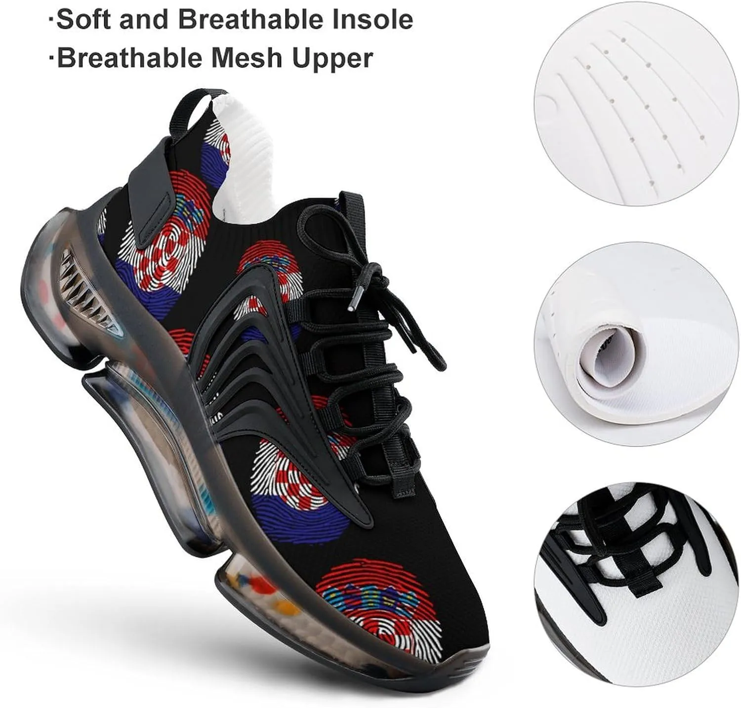 Croatia Finger Print Walking Shoes for Men Lightweight Tennis Fashion Elastic Sports Shoes Cushion Basketball Shoes