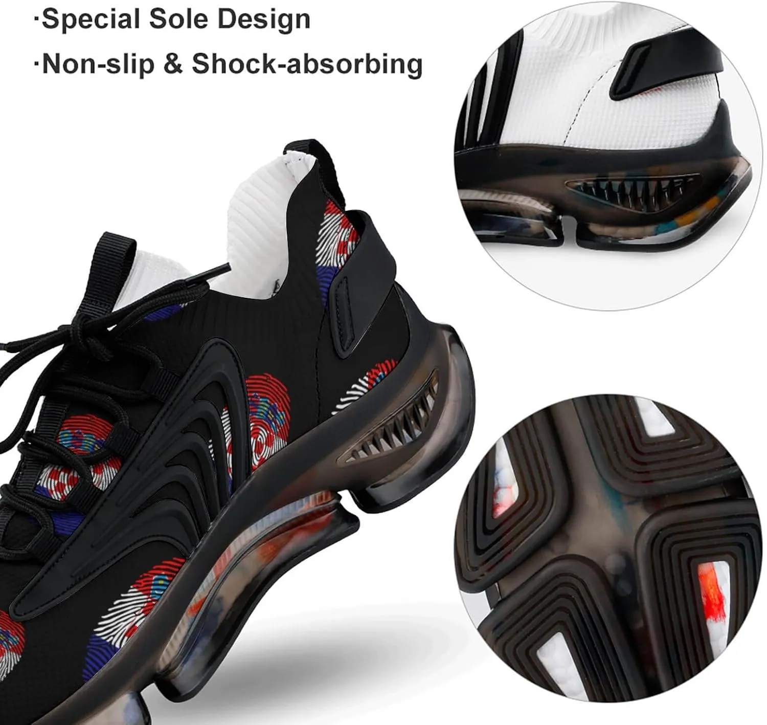Croatia Finger Print Walking Shoes for Men Lightweight Tennis Fashion Elastic Sports Shoes Cushion Basketball Shoes