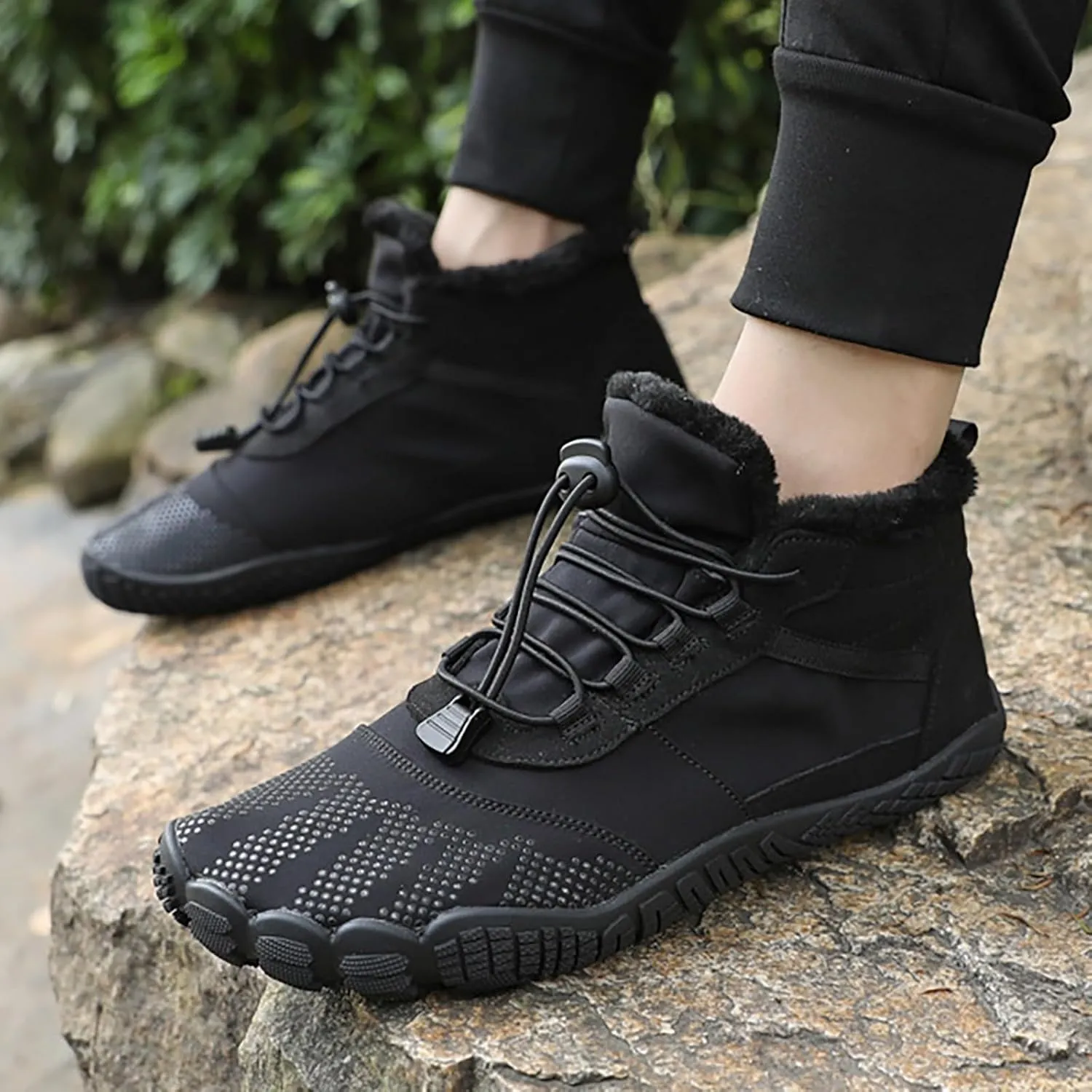 Crzidha Unisex Non Slip Snow Hiking Boots,Waterproof Non Slip Snow Hiking Trekking Ankle Boots Warm Stretch Drawstring Easy On Plush Lined Ankle Boots Comfortable Winter Sneakers