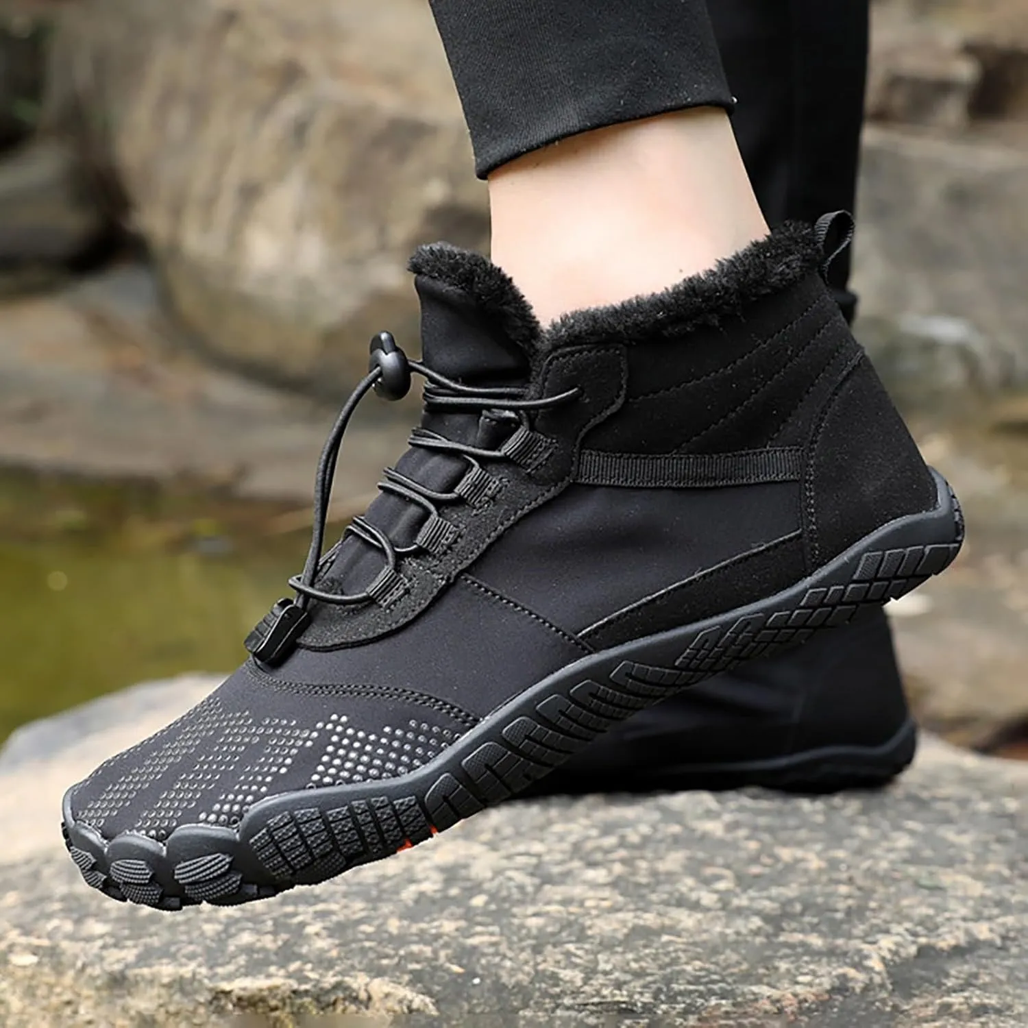 Crzidha Unisex Non Slip Snow Hiking Boots,Waterproof Non Slip Snow Hiking Trekking Ankle Boots Warm Stretch Drawstring Easy On Plush Lined Ankle Boots Comfortable Winter Sneakers