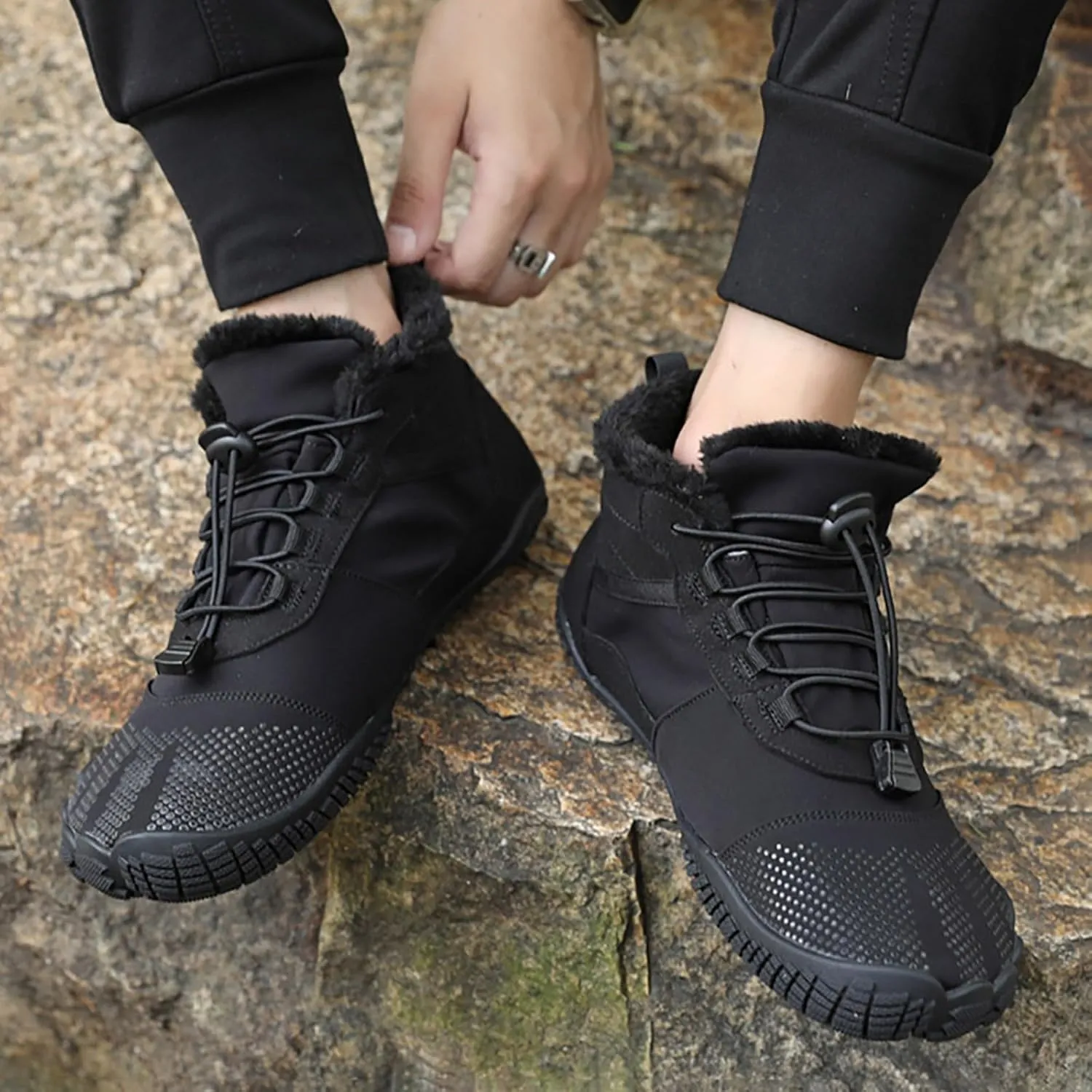 Crzidha Unisex Non Slip Snow Hiking Boots,Waterproof Non Slip Snow Hiking Trekking Ankle Boots Warm Stretch Drawstring Easy On Plush Lined Ankle Boots Comfortable Winter Sneakers