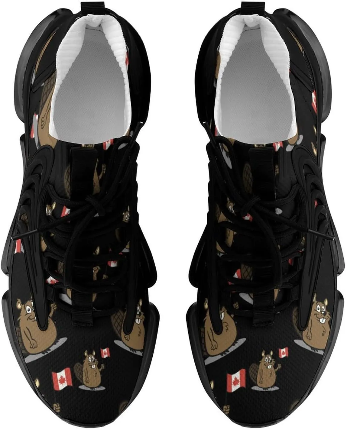 Cute Cartoon Beaver Canada Flag Walking Shoes for Men Lightweight Tennis Fashion Elastic Sports Shoes Cushion Basketball Shoes