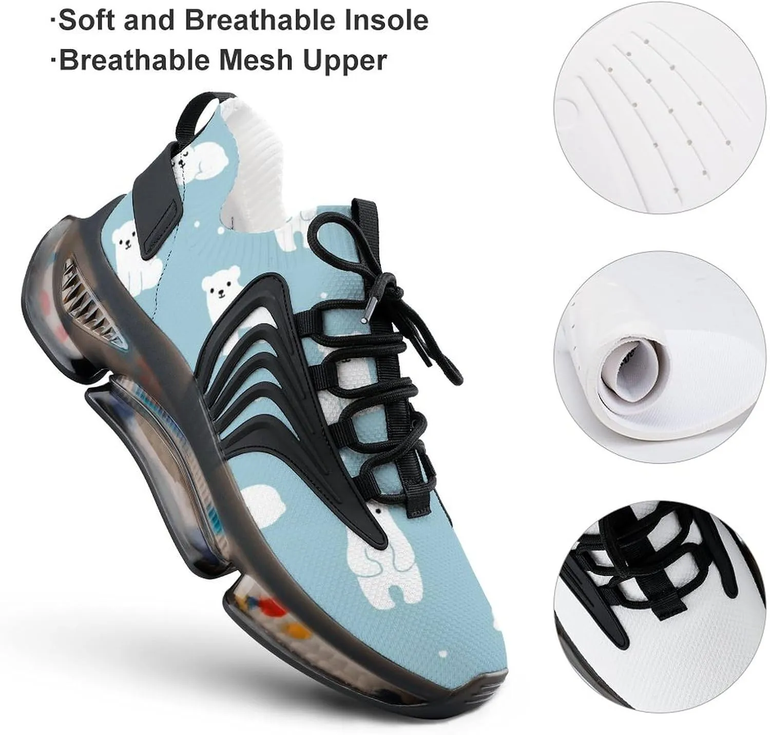 Cute Cartoon Polar Bear Walking Shoes for Men Lightweight Tennis Fashion Elastic Sports Shoes Cushion Basketball Shoes
