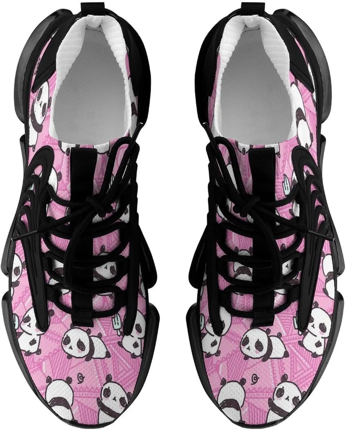 Cute Pandas Pattern Walking Shoes for Men Lightweight Tennis Fashion Elastic Sports Shoes Cushion Basketball Shoes