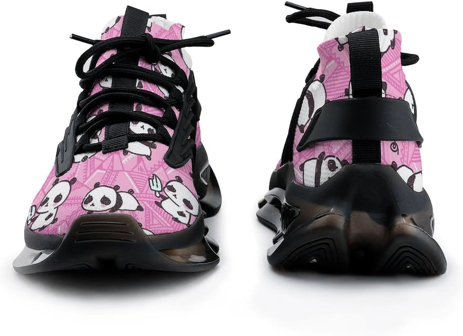 Cute Pandas Pattern Walking Shoes for Men Lightweight Tennis Fashion Elastic Sports Shoes Cushion Basketball Shoes
