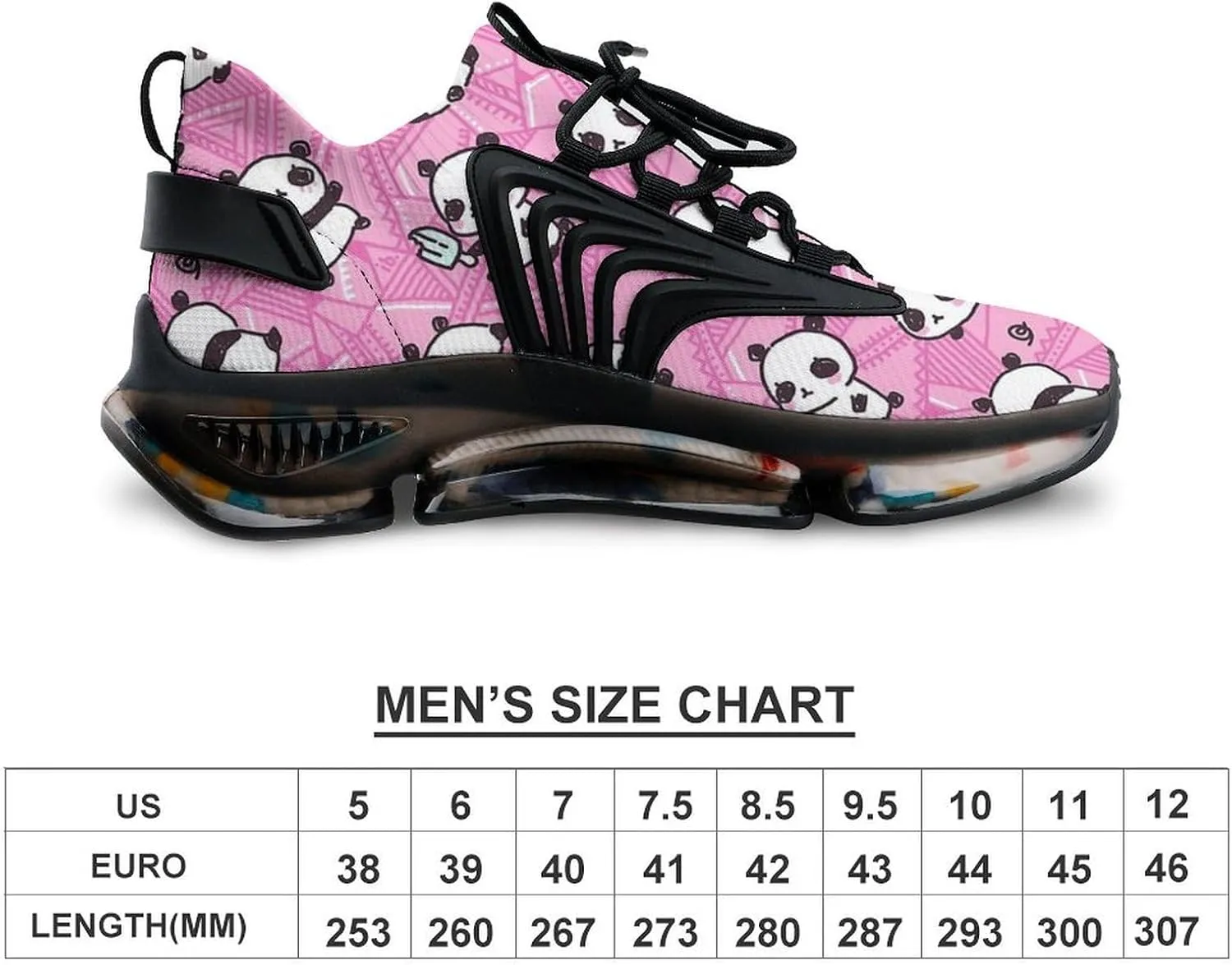 Cute Pandas Pattern Walking Shoes for Men Lightweight Tennis Fashion Elastic Sports Shoes Cushion Basketball Shoes