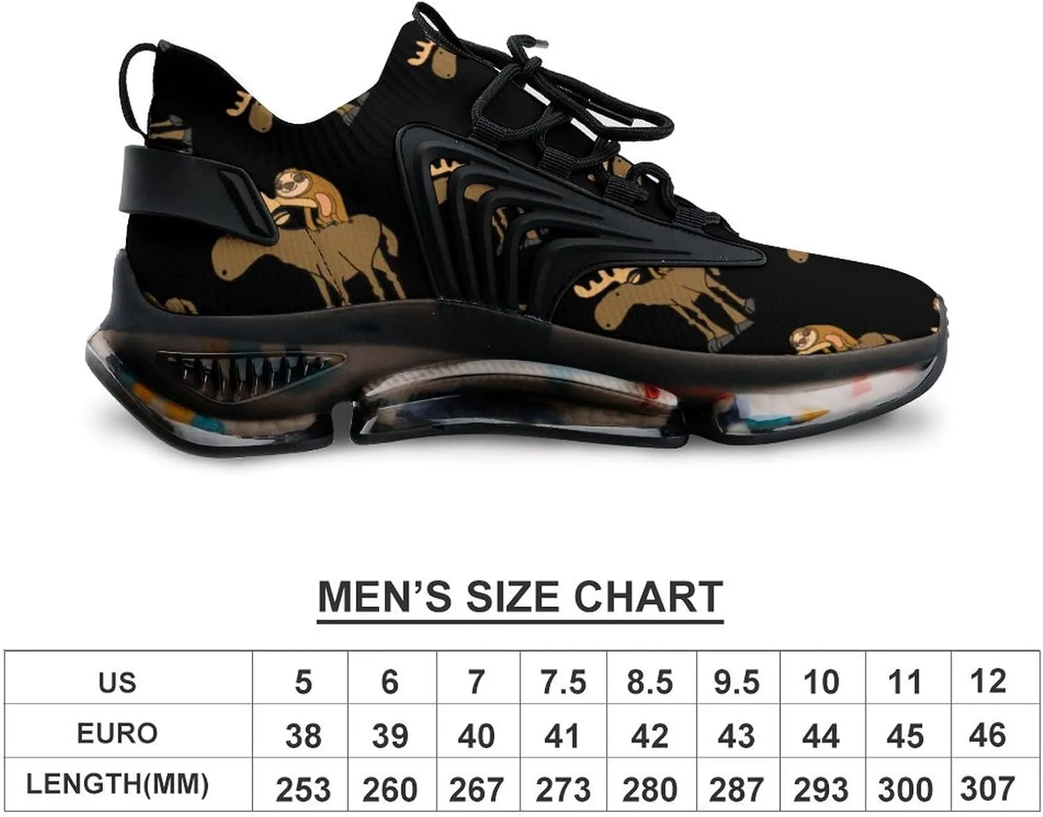 Cute Sloth Riding Moose Walking Shoes for Men Lightweight Tennis Fashion Elastic Sports Shoes Cushion Basketball Shoes