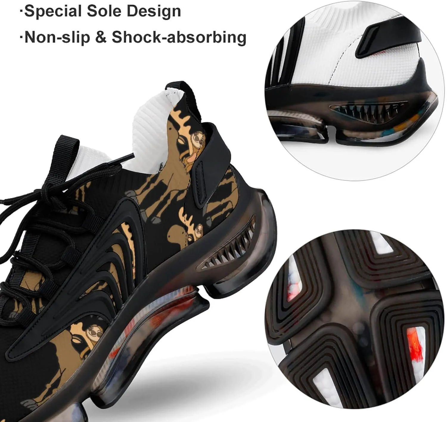 Cute Sloth Riding Moose Walking Shoes for Men Lightweight Tennis Fashion Elastic Sports Shoes Cushion Basketball Shoes