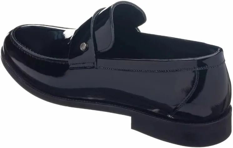 DALGALA Black Big Size Handmade Loafers with Patent Leather Business Dress Slip on Loafer Shoes for Men