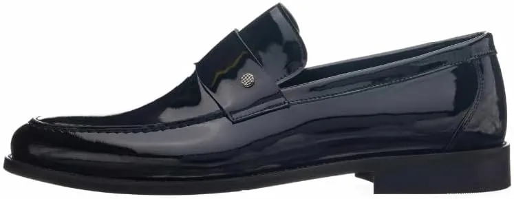 DALGALA Black Big Size Handmade Loafers with Patent Leather Business Dress Slip on Loafer Shoes for Men