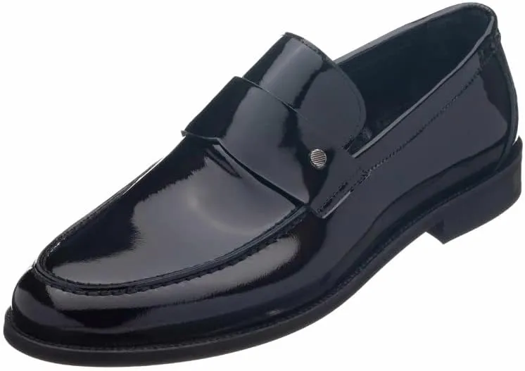 DALGALA Black Big Size Handmade Loafers with Patent Leather Business Dress Slip on Loafer Shoes for Men