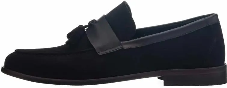 DALGALA Men's Black Genuine Suede Handmade Big Size Mens Tassel Loafers Casual Slip on Dress Shoes