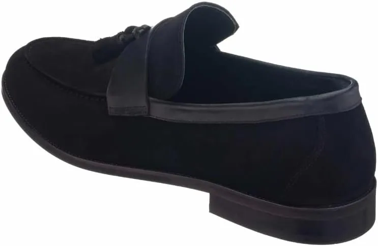 DALGALA Men's Black Genuine Suede Handmade Big Size Mens Tassel Loafers Casual Slip on Dress Shoes