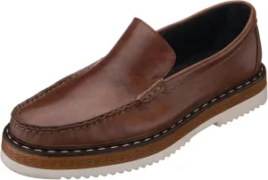 DALGALA Men's Brown Leather Handcrafted Loafer Shoes Slip on Fashion Casual Shoes