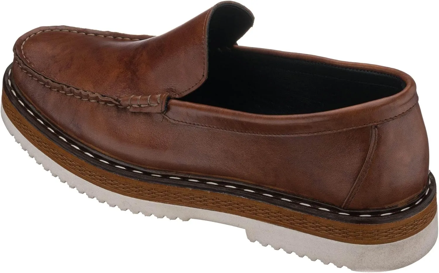 DALGALA Men's Brown Leather Handcrafted Loafer Shoes Slip on Fashion Casual Shoes
