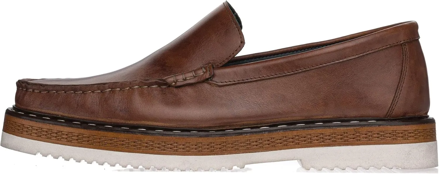 DALGALA Men's Brown Leather Handcrafted Loafer Shoes Slip on Fashion Casual Shoes