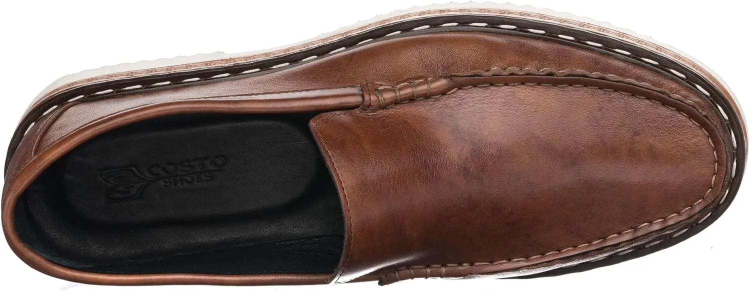 DALGALA Men's Brown Leather Handcrafted Loafer Shoes Slip on Fashion Casual Shoes