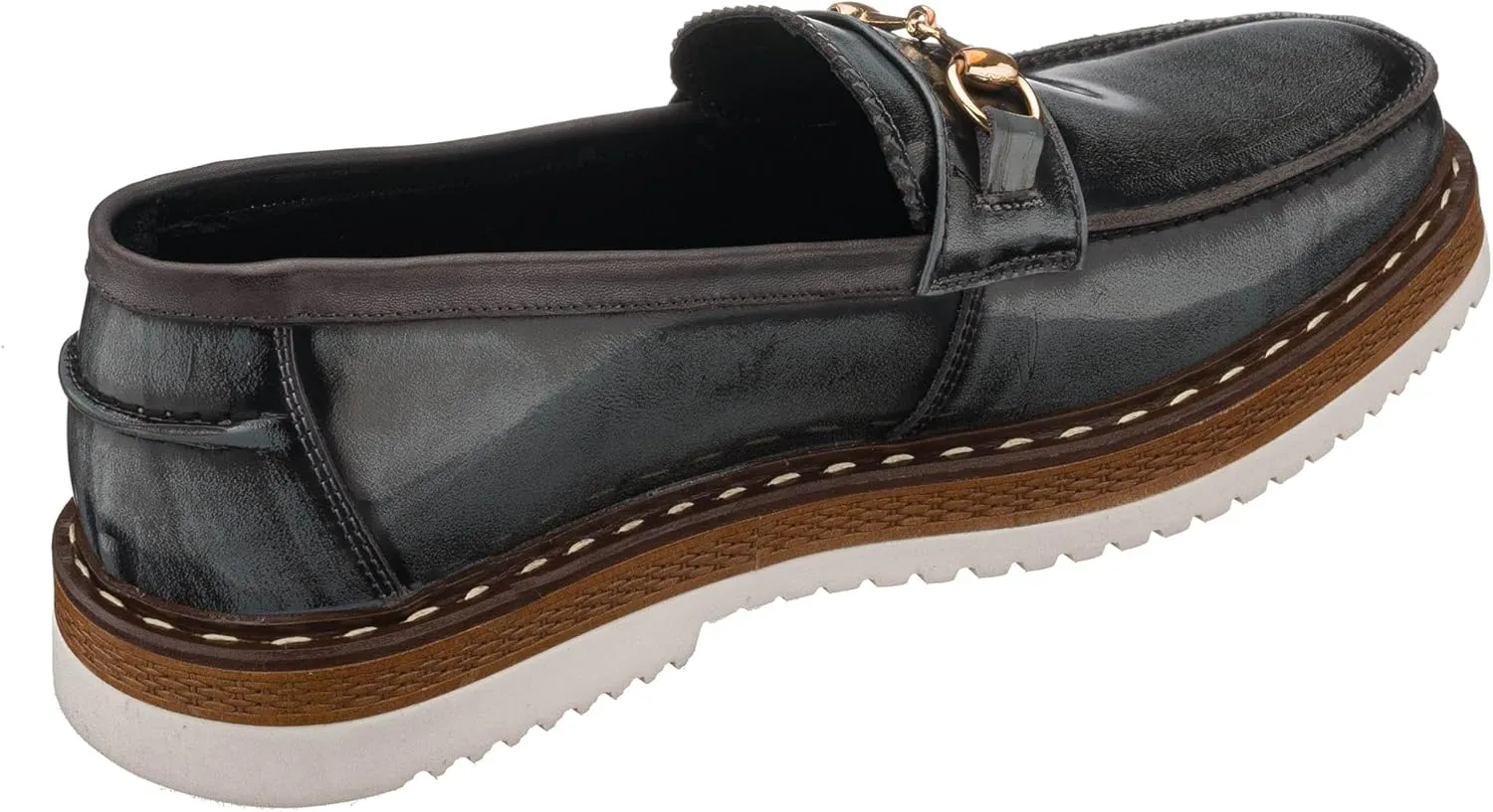 DALGALA Men's Gray Leather Handcrafted Loafer Shoes Slip on Fashion Casual Shoes with Buckle