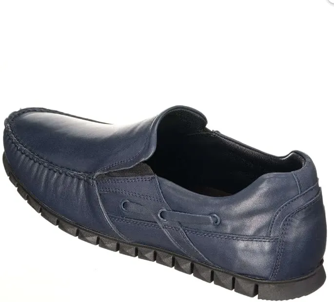DALGALA Men's Navy Blue Big Size Handmade Leather Penny Loafers Casual Shoes Driving Loafers Slip On Shoes