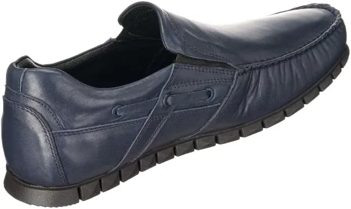 DALGALA Men's Navy Blue Big Size Handmade Leather Penny Loafers Casual Shoes Driving Loafers Slip On Shoes
