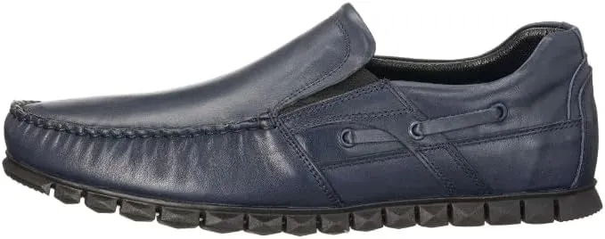 DALGALA Men's Navy Blue Big Size Handmade Leather Penny Loafers Casual Shoes Driving Loafers Slip On Shoes