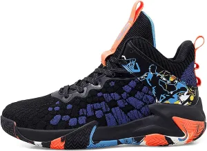 DHAEY Basketball Shoes for Men Outdoor Casual Graffiti Arch Support Basketball Shoes Breathable Lightweight Fashion Sneakers (Color : Blue, Size : 7 Women/5.5 Men)