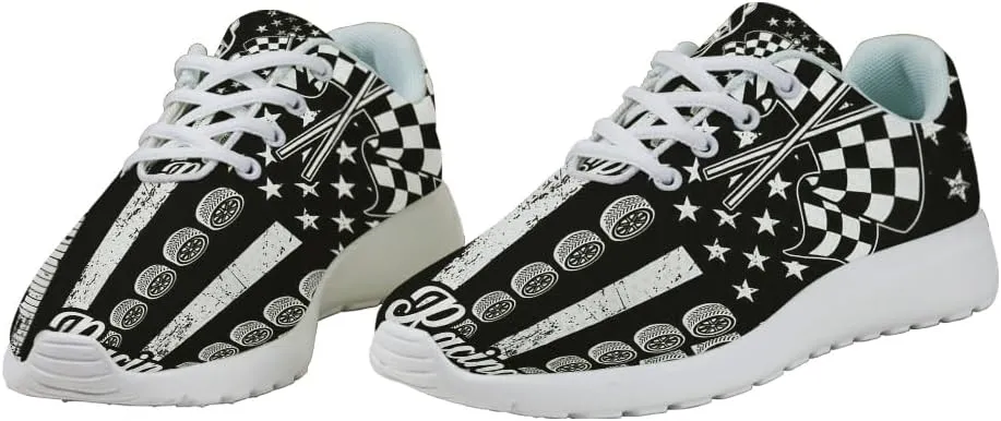 Dirt Track Racing Checkered Racing American Flag Shoes for Women Men Trail Running Casual Fashion Sneakers Slip-on Tennis Shoes
