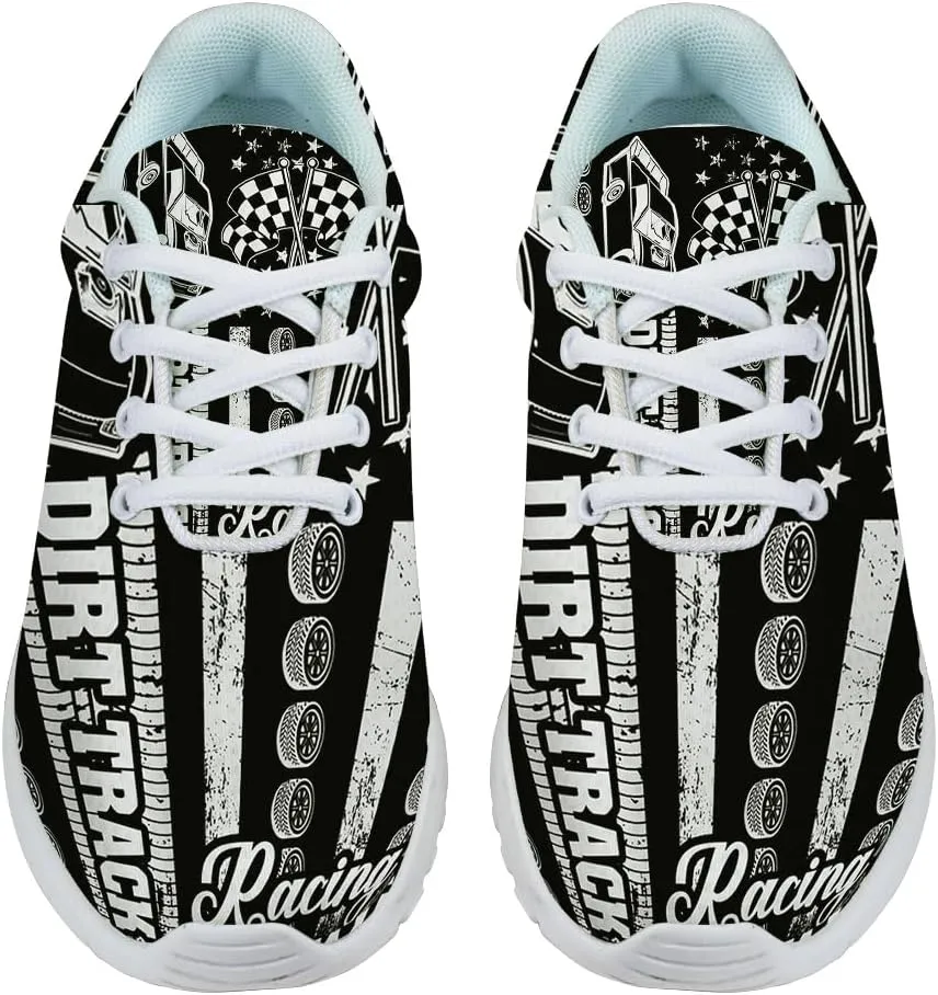 Dirt Track Racing Checkered Racing American Flag Shoes for Women Men Trail Running Casual Fashion Sneakers Slip-on Tennis Shoes