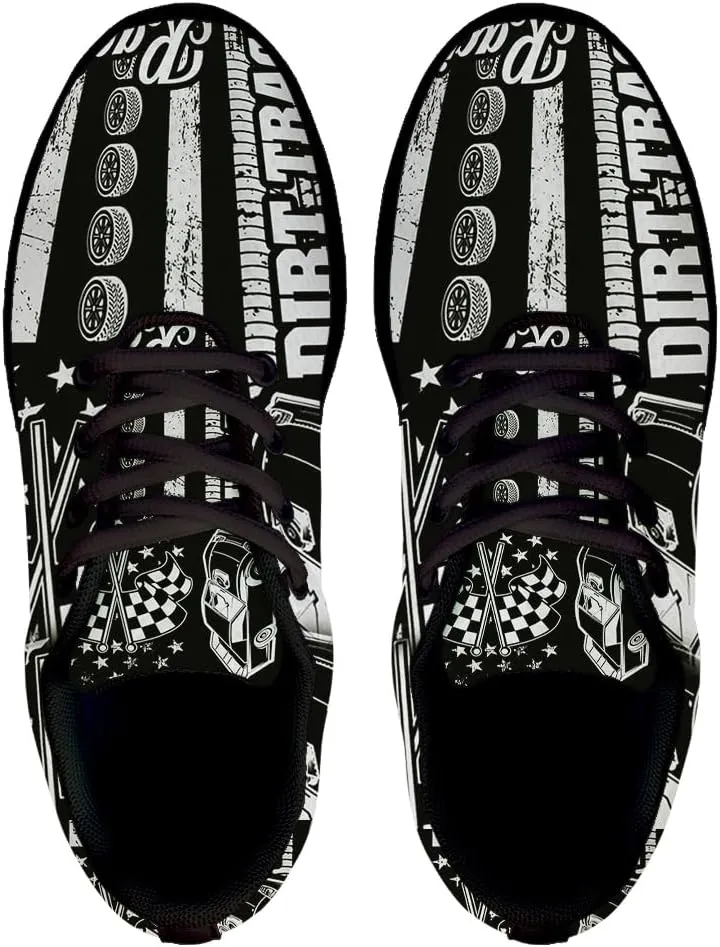 Dirt Track Racing Checkered Racing American Flag Shoes for Women Men Trail Running Casual Fashion Sneakers Slip-on Tennis Shoes