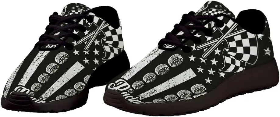 Dirt Track Racing Checkered Racing American Flag Shoes for Women Men Trail Running Casual Fashion Sneakers Slip-on Tennis Shoes