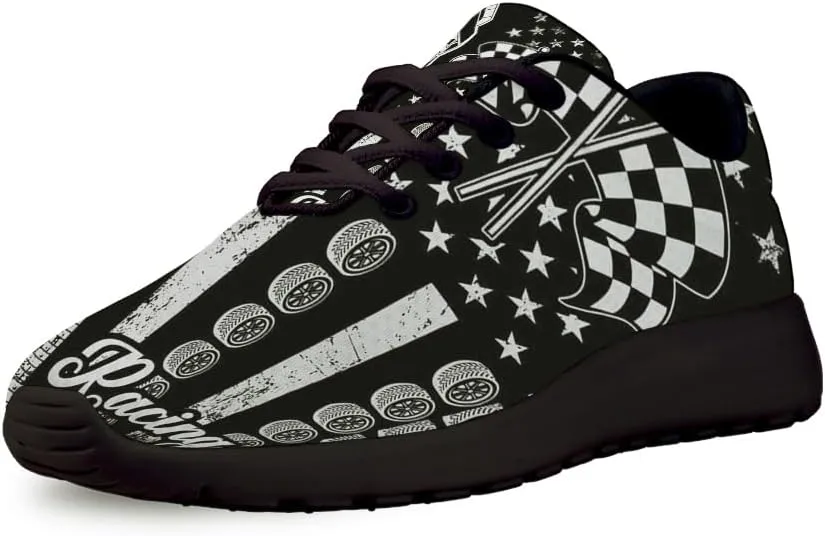 Dirt Track Racing Checkered Racing American Flag Shoes for Women Men Trail Running Casual Fashion Sneakers Slip-on Tennis Shoes