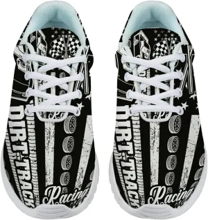 Dirt Track Racing Checkered Racing American Flag Shoes for Women Men Trail Running Casual Fashion Sneakers Slip-on Tennis Shoes