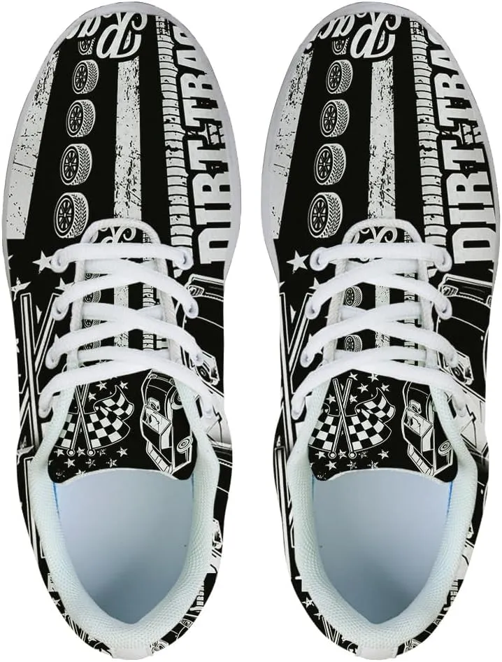 Dirt Track Racing Checkered Racing American Flag Shoes for Women Men Trail Running Casual Fashion Sneakers Slip-on Tennis Shoes